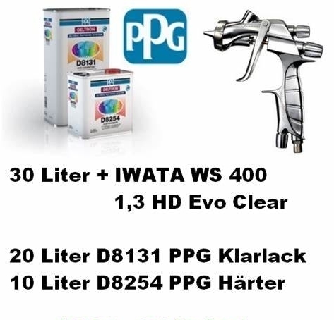 PPG Klarlack Paket mit IWATA WS 400 1,3HD EVO CLEAR Lackierpistole