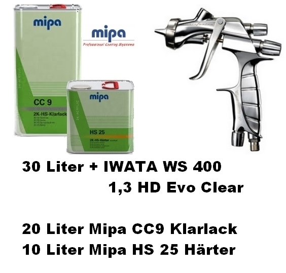 Mipa CC9 Klarlack Paket mit IWATA WS 400 1,3HD EVO CLEAR Lackierpistole