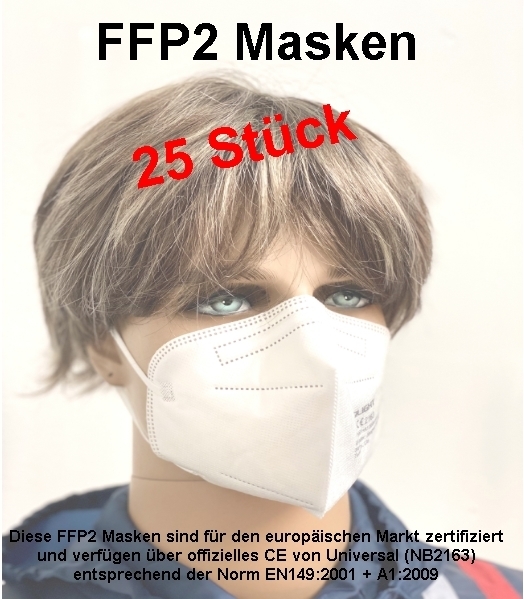 FFP2 Masken mit CE Zeichen Norm EN149:2001 + A1:2009 25Stück